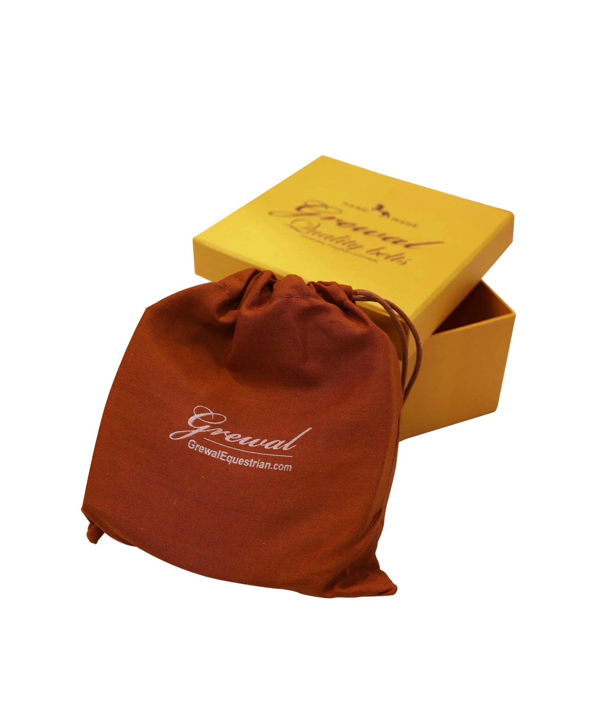 Orange drawstring bag and yellow box with &#39;Goweal&#39; branding on a white background