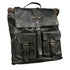 Black leather backpack with gold buckles on a white background