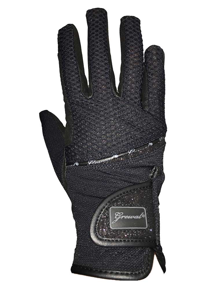 Margaret RK-Serino KT Synthetic Leather and Air Mesh Riding Gloves with Glitter