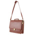 Brown leather briefcase with a shoulder strap on a white background