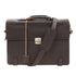 Brown leather briefcase with shoulder strap on a white background