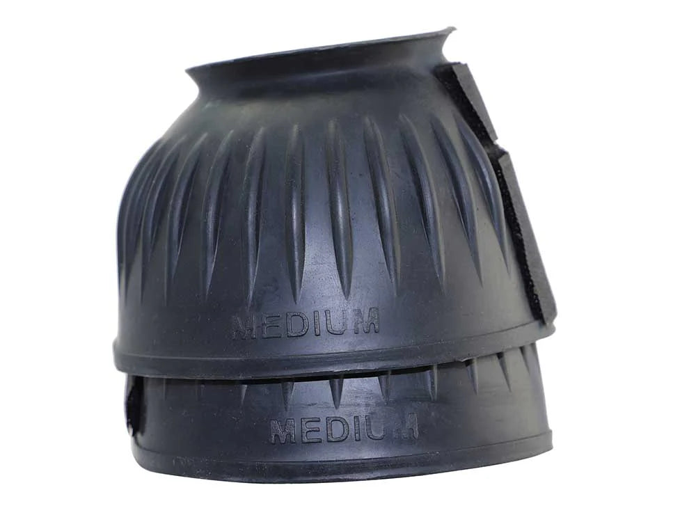Black plastic boot with 'Medium' label on a white background
