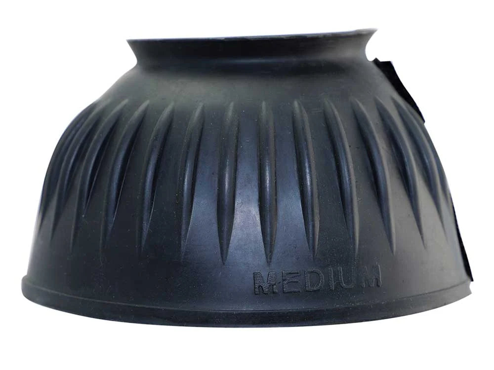 Black rubber boot protector with 'Medium' label on a white background