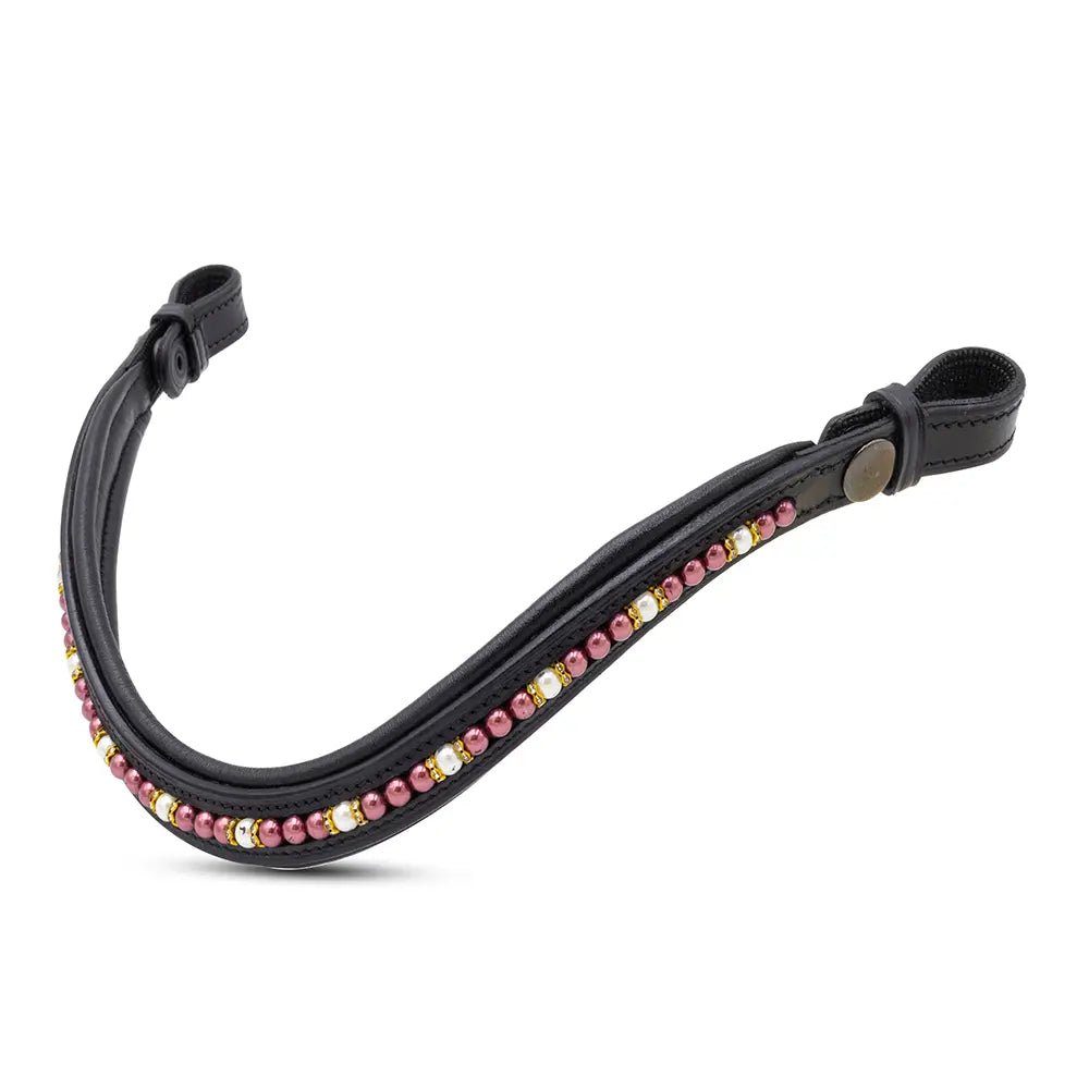 Black leather strap with colorful beads on a white background