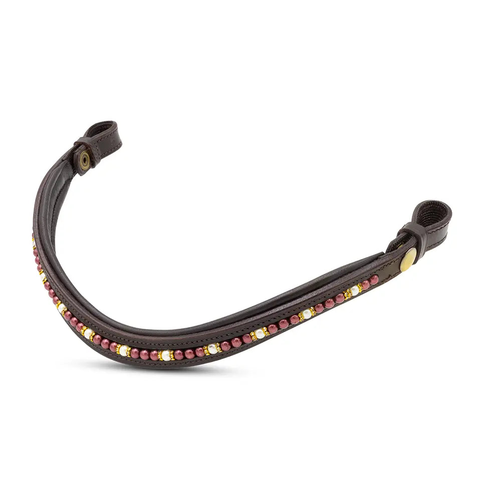 Brown leather strap with colorful beads on a white background