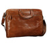 Brown leather briefcase with crocodile texture on a white background