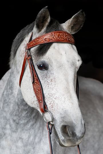 Western Flower tooled Chestnut headstall