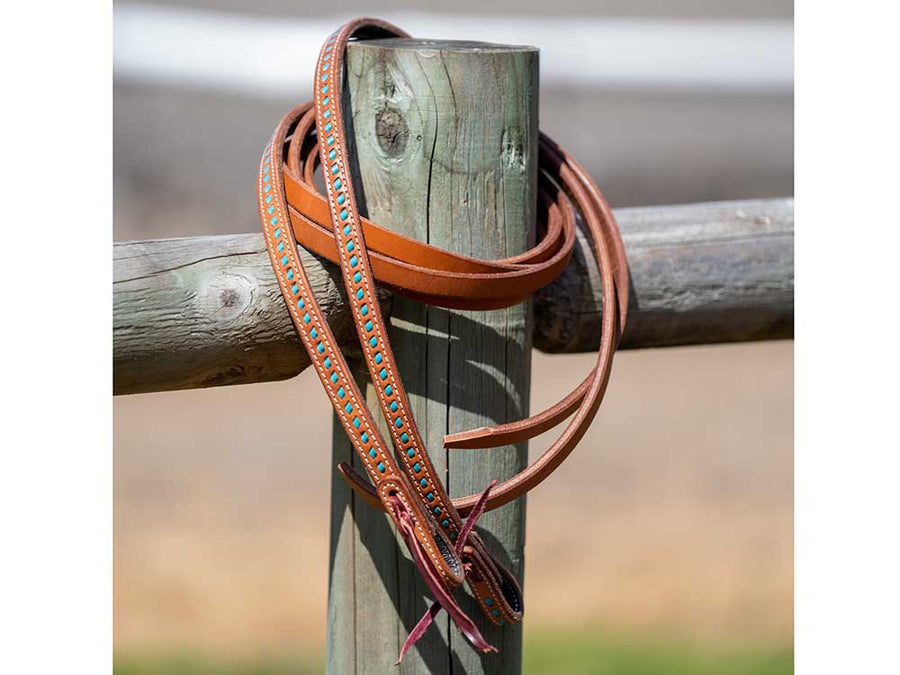 Western Split Reins Chestnut with Turquoise
