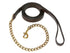 Brown leather dog leash with gold chain and clasp
