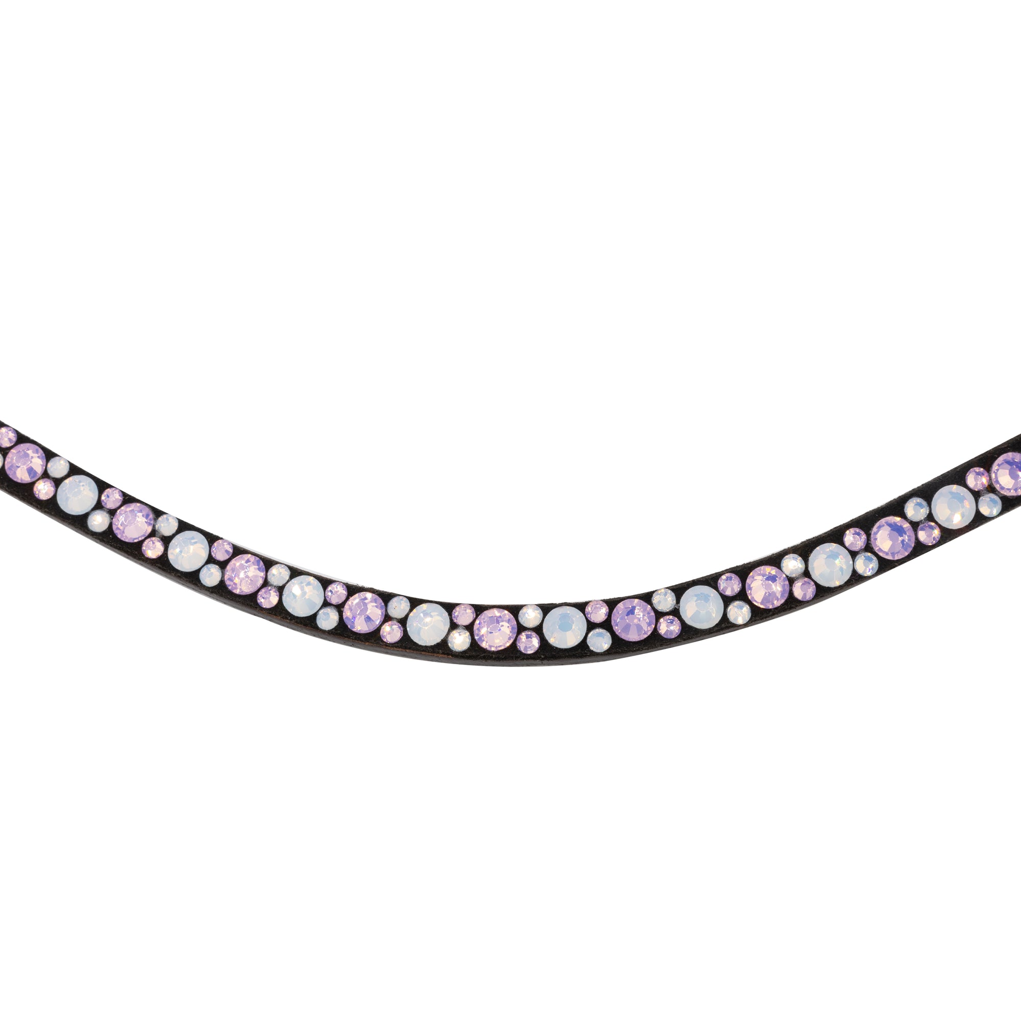 Pink sparkly crystals of different sizes on browband