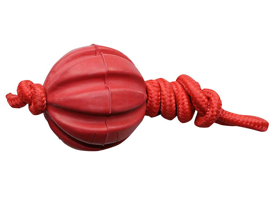 Serrated Ball with Rope Rubber Dog Toy