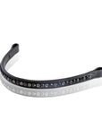 Black headband with crystal embellishments on a white background